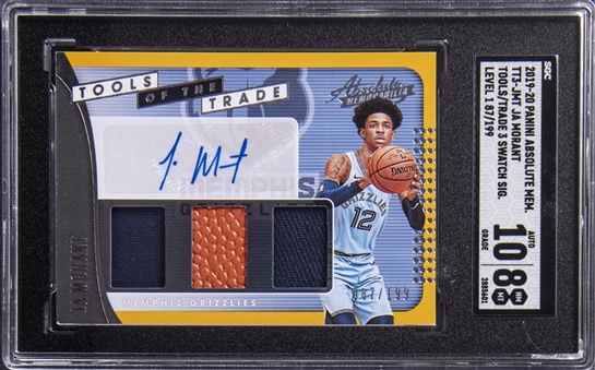 2019-20 Panini Absolute Tools Of The Trade TT3-JMT Ja Morant Signed Jersey Rookie Card (#87/199) - SGC NM-MT 8/AUTO 10